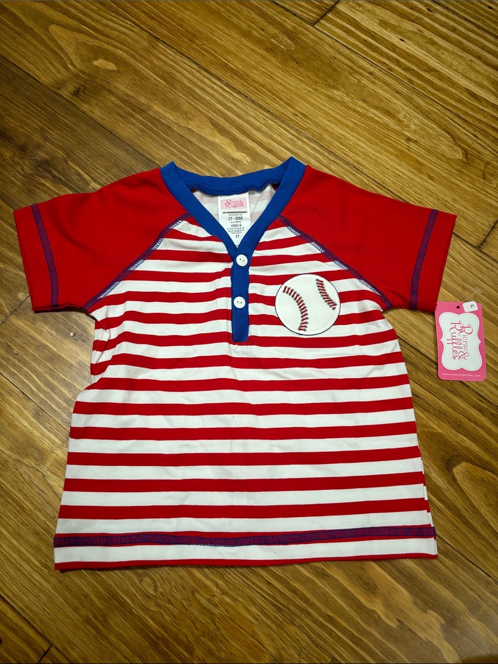 NWT Ricrac & Ruffles Size 2T Baseball Shirt